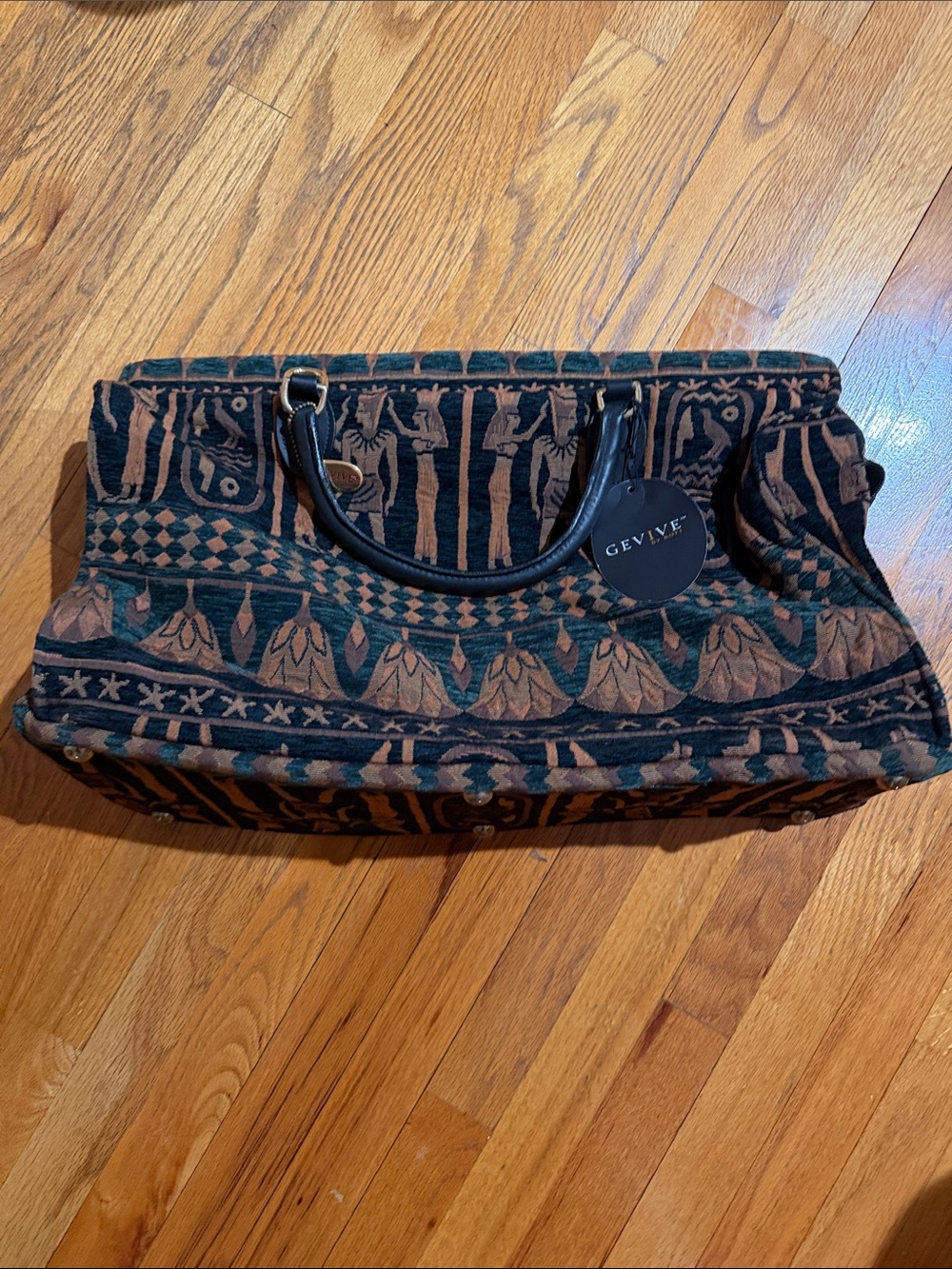 Patterned Fabric Tote Bag in Teal and Brown